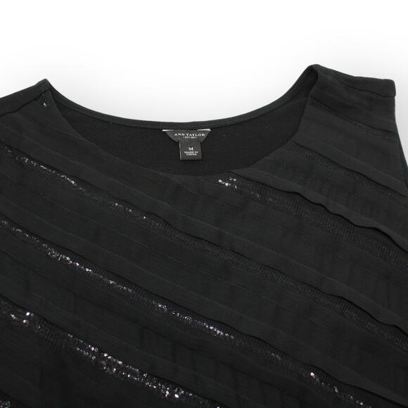 Medium ANN TAYLOR Tank Shell Tee MixedMedia Sleeveless Sequin - Picture 6 of 11